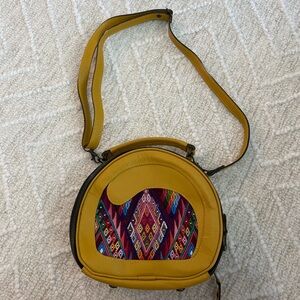 Ponchos Bags Guatemala Made Leather Yellow Patterned Women's Boho Bag